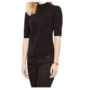 Ann Taylor Black Short Sleeve Mock neck sweater with V back XS